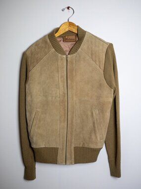 Vintage 80s Suede + Knit Bomber Jacket | Tan Camel | Tagged L Fits M/L | Ribbed